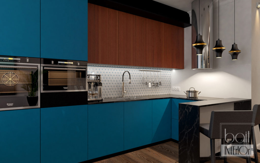 дизайн интерьера синей кухни