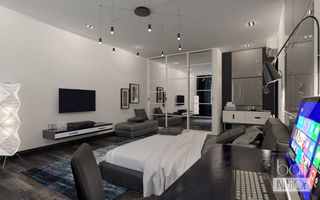 дизайн интерьера черно- белой спальни