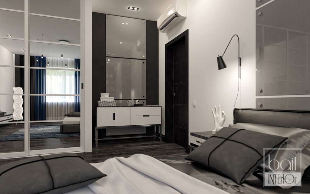дизайн интерьера черно- белой спальни