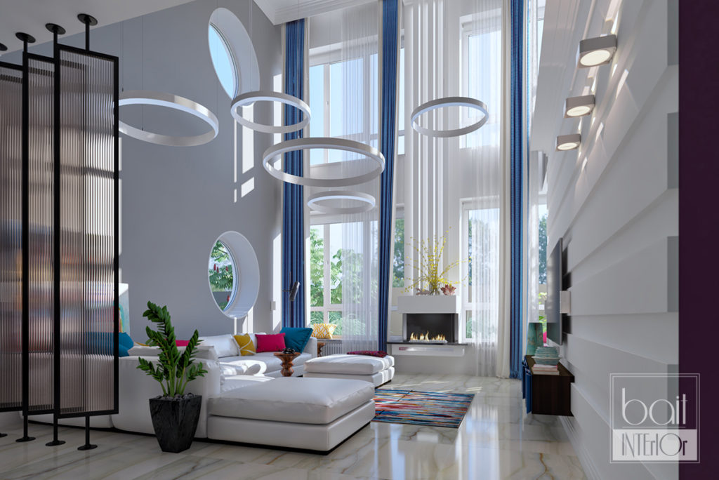 дизайн проект интерьера гостиной со вторым светом