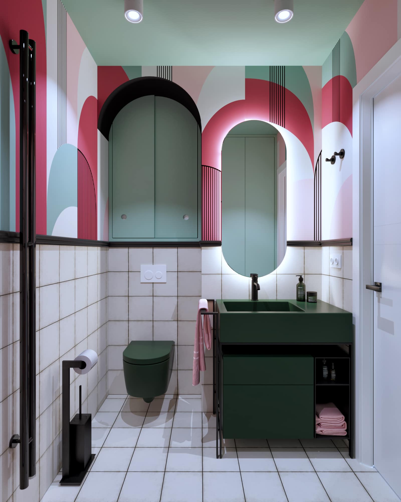 интерьер яркой квартиры-студии в стиле мемфис - ванная