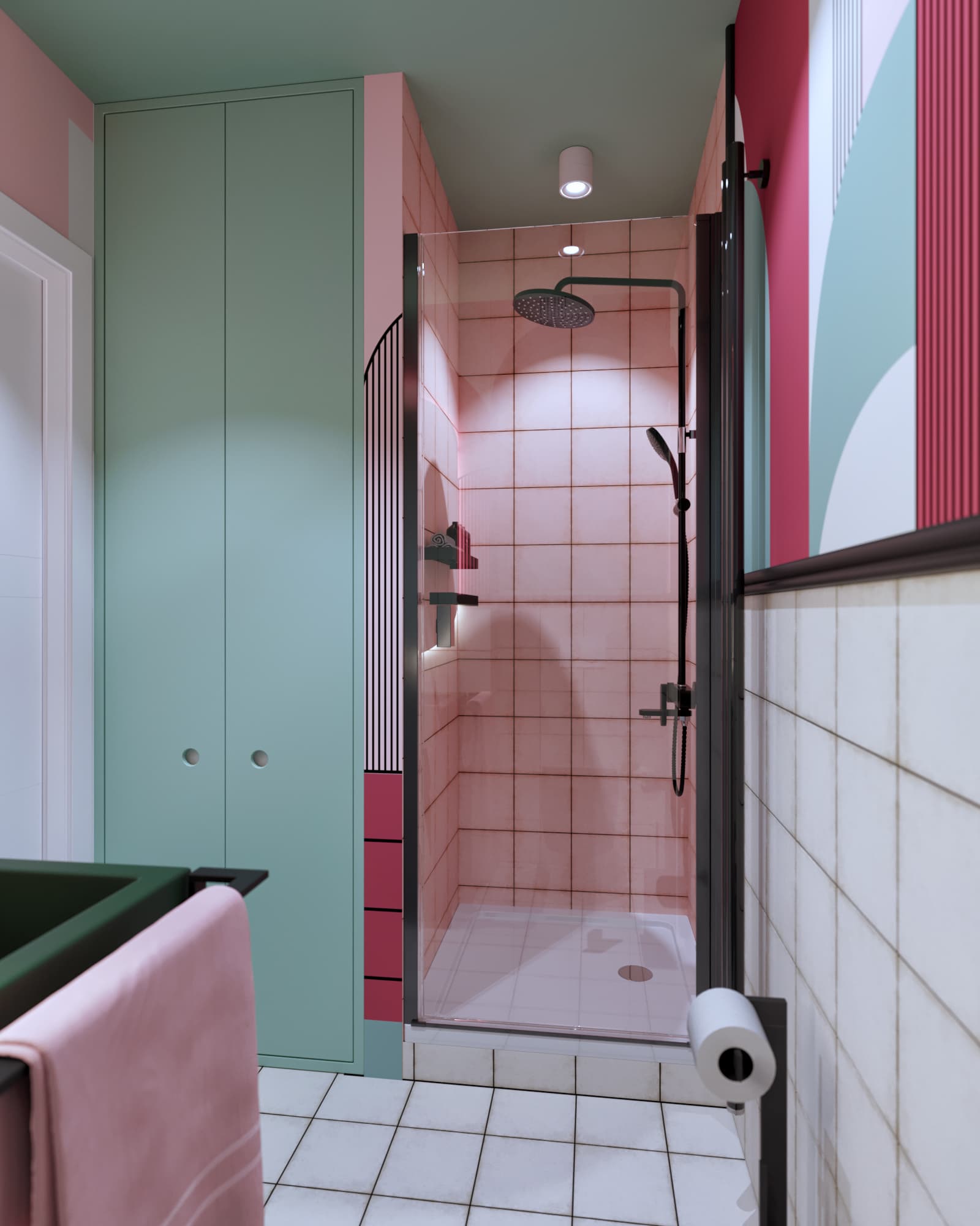 интерьер яркой квартиры-студии в стиле мемфис - ванная